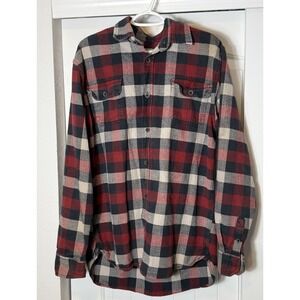 Jachs Mens Flannel Shirt Size LT Red White Blue Plaid Button Up